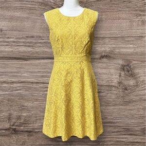 J Crew Yellow Mustard Sleeveless A-line Dress with Cut-out Floral Pattern Size 4